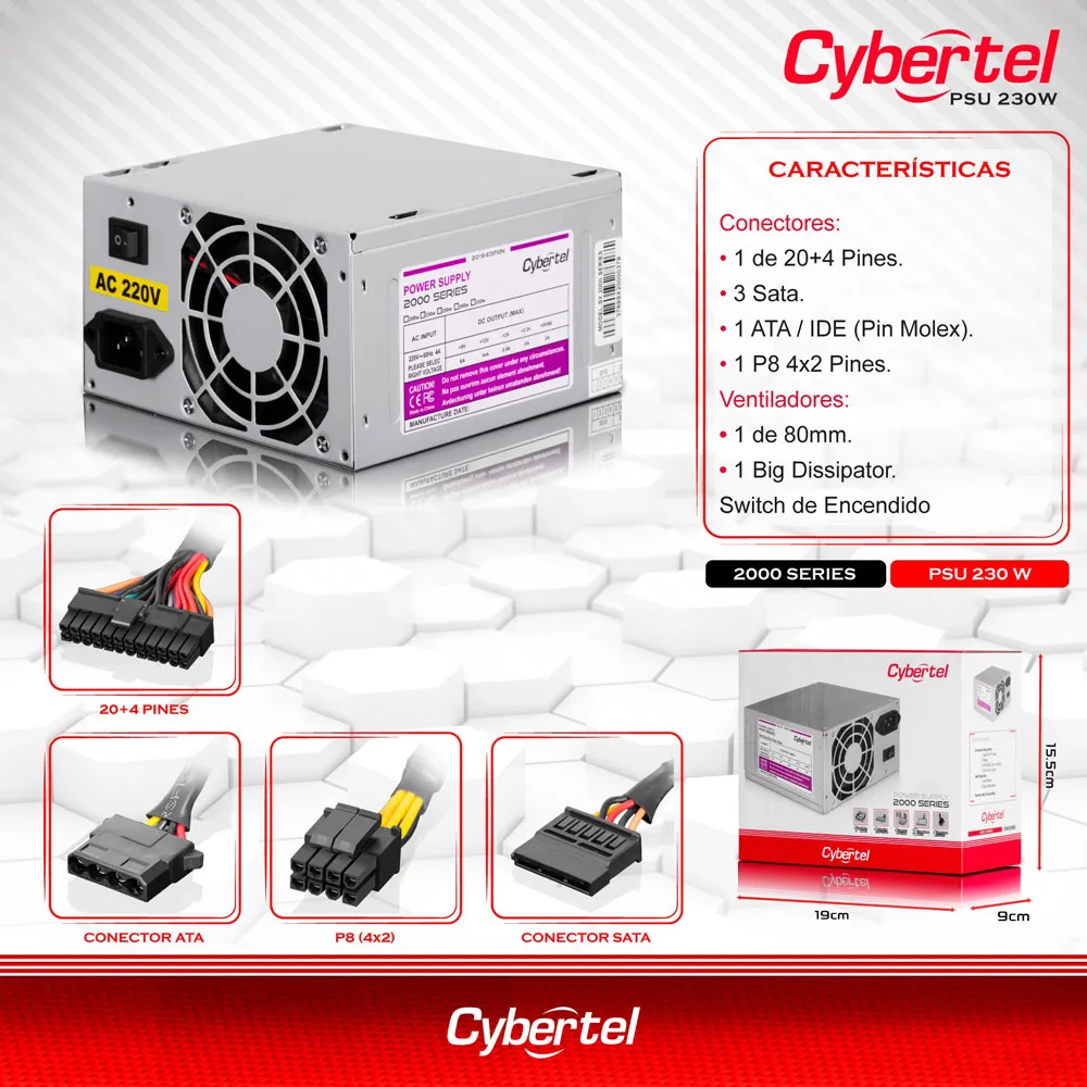 Fuente De Poder Cybertel Atx 230-600w - Imagen 4