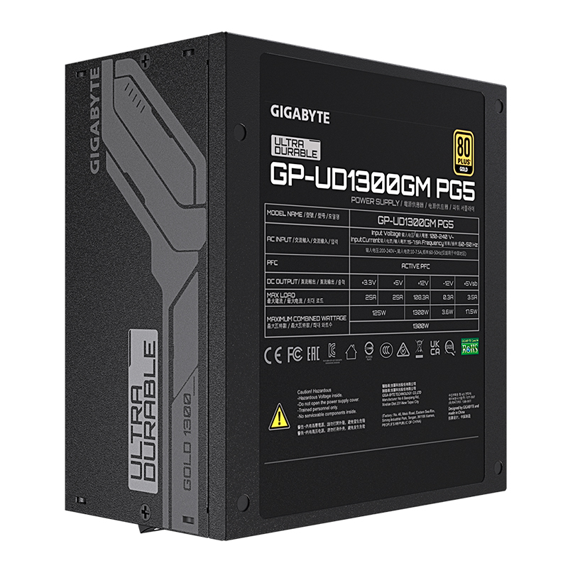 Fuente de alimentación GIGABYTE GP-UD1300GM P, 1300W, 80 PLUS Gold Certified, Formato ATX. - Imagen 2